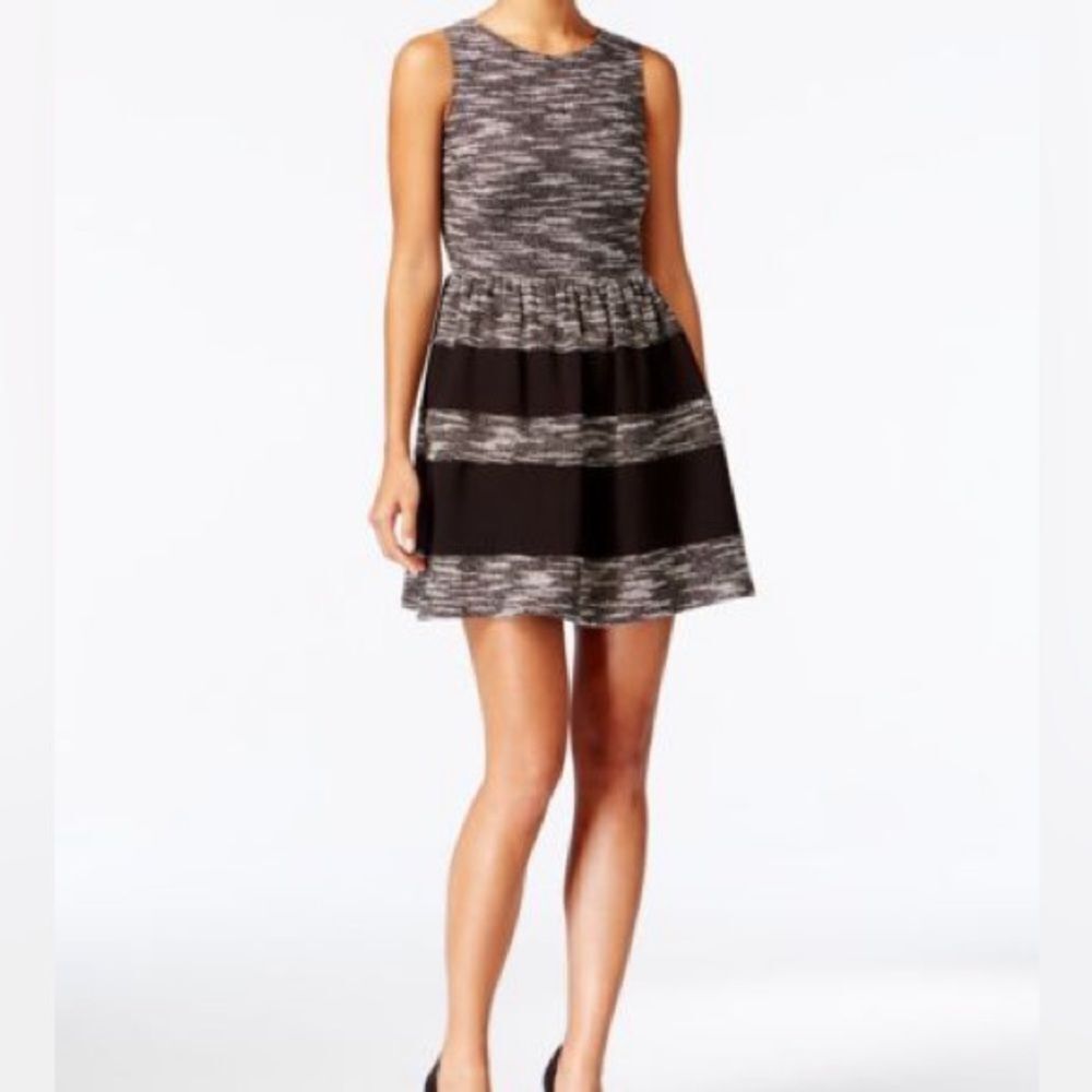 Aqua Black and Gray Striped Knit Mini Dress M